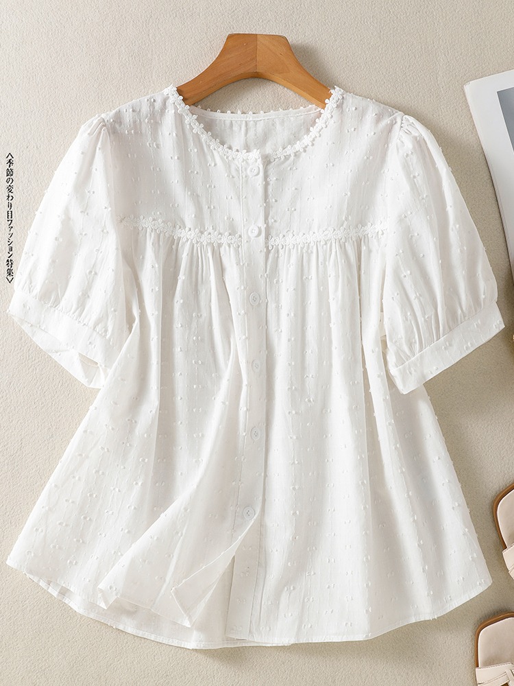 Linen Shirt Summer - Japanese Style Sweet Embroidered Cotton Linen