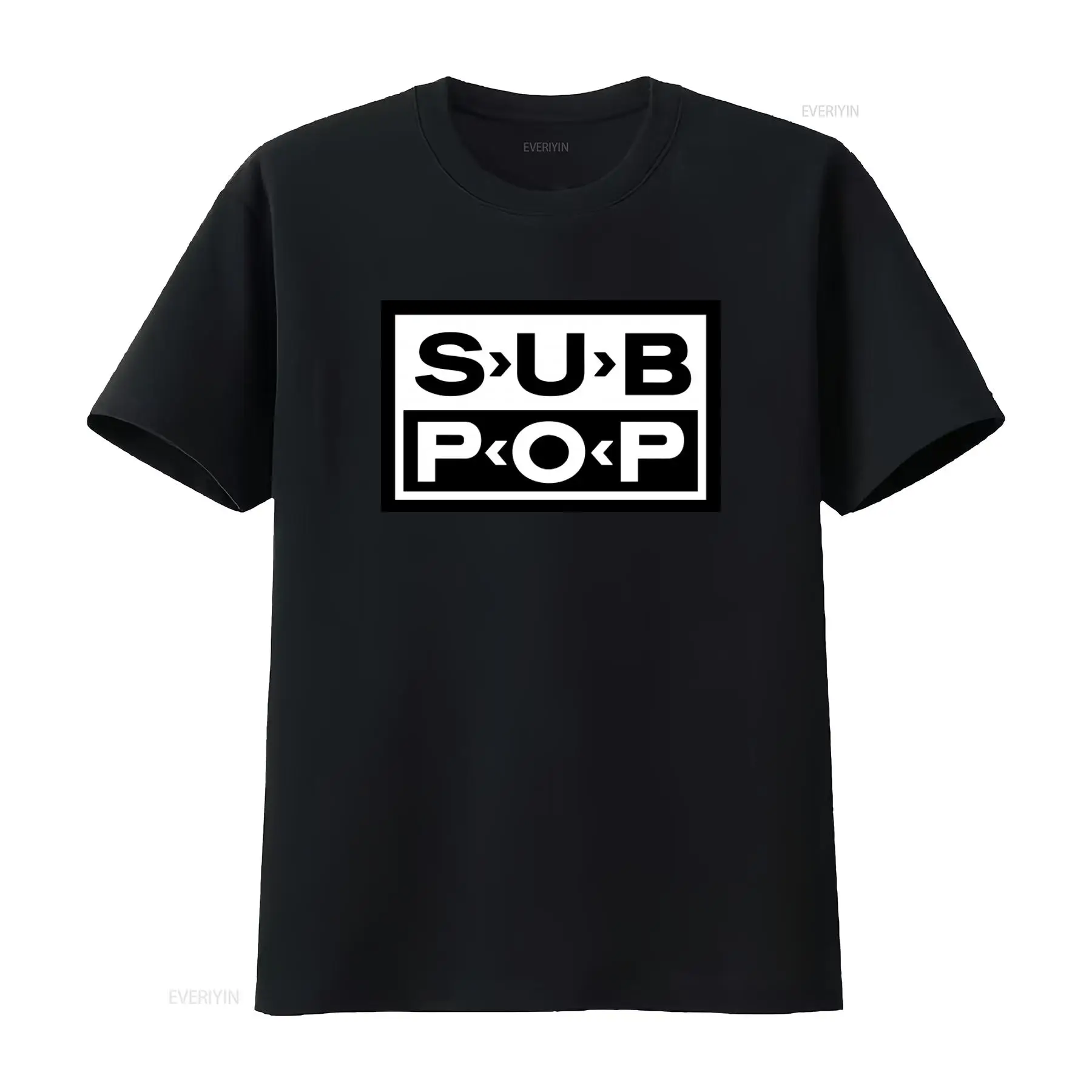 Sub Pop Logo T Shirt Black wit - Mens Fashion Black Shirt ulasan dan harga