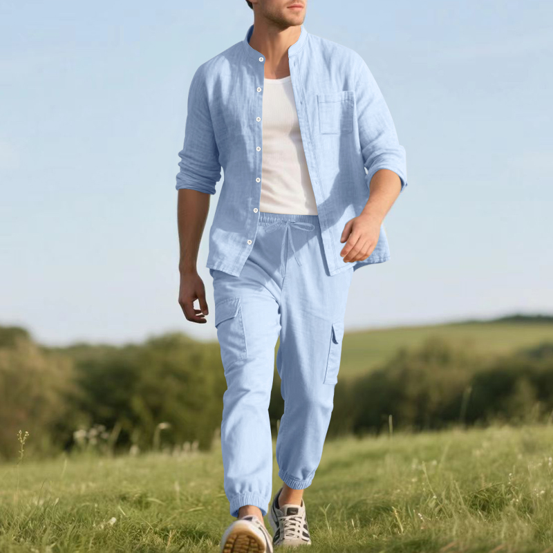 Men's Linen Breathable Two-Pie - Linen Shirt Summer ulasan dan harga