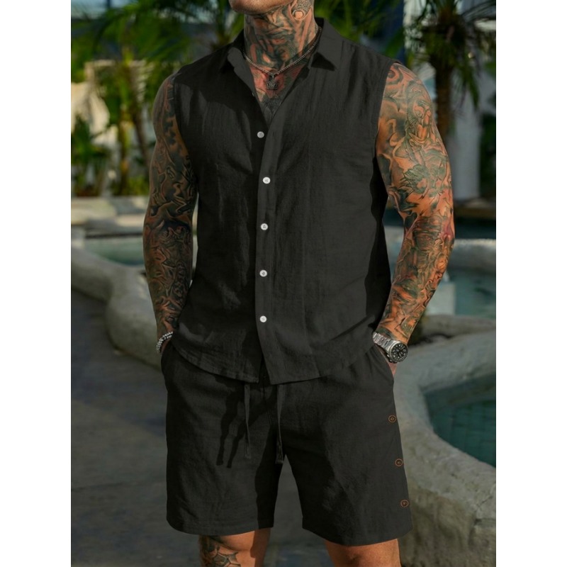 Men's 2 Piece Linen Textured S - Linen Shirt Summer ulasan dan harga