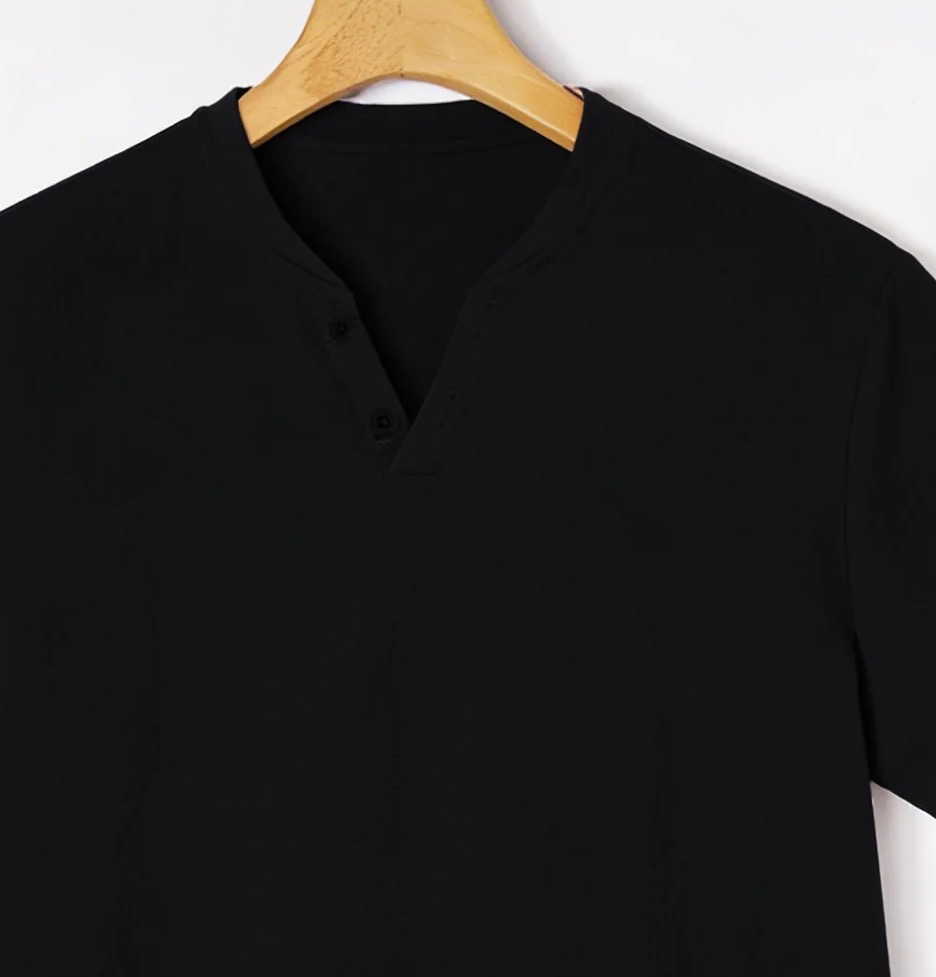 Elegant Black Henley Short-Sle - Linen Shirt Summer ulasan dan harga