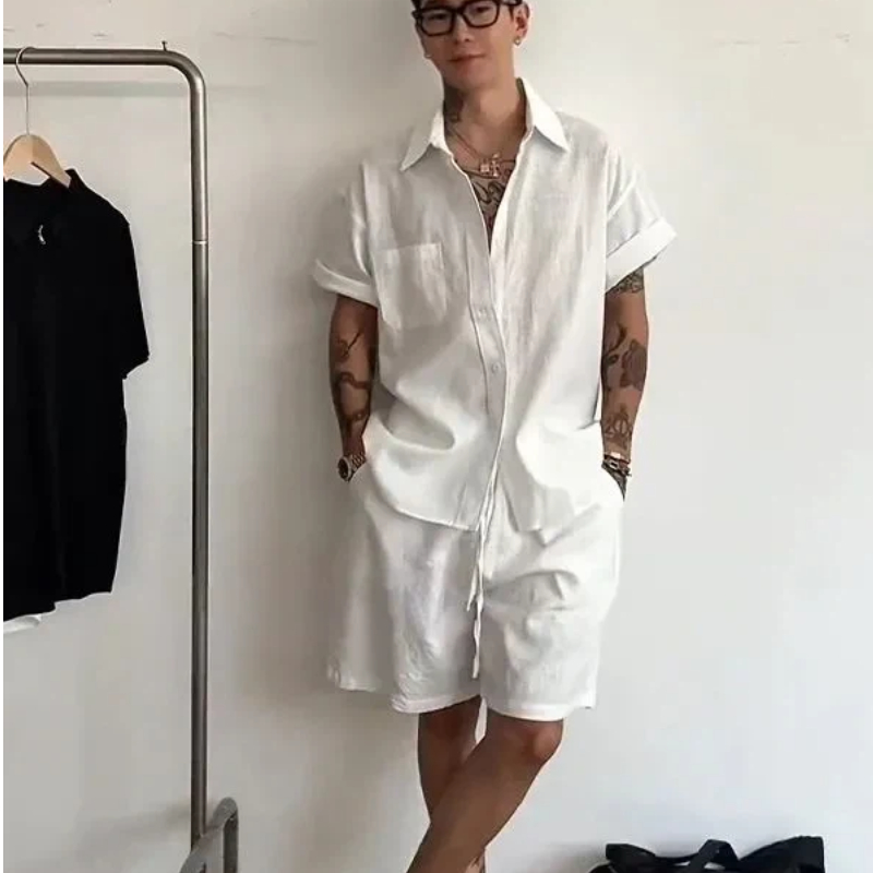 Mens Linen Cotton 2 Piece Set  - Linen Shirt Summer ulasan dan harga