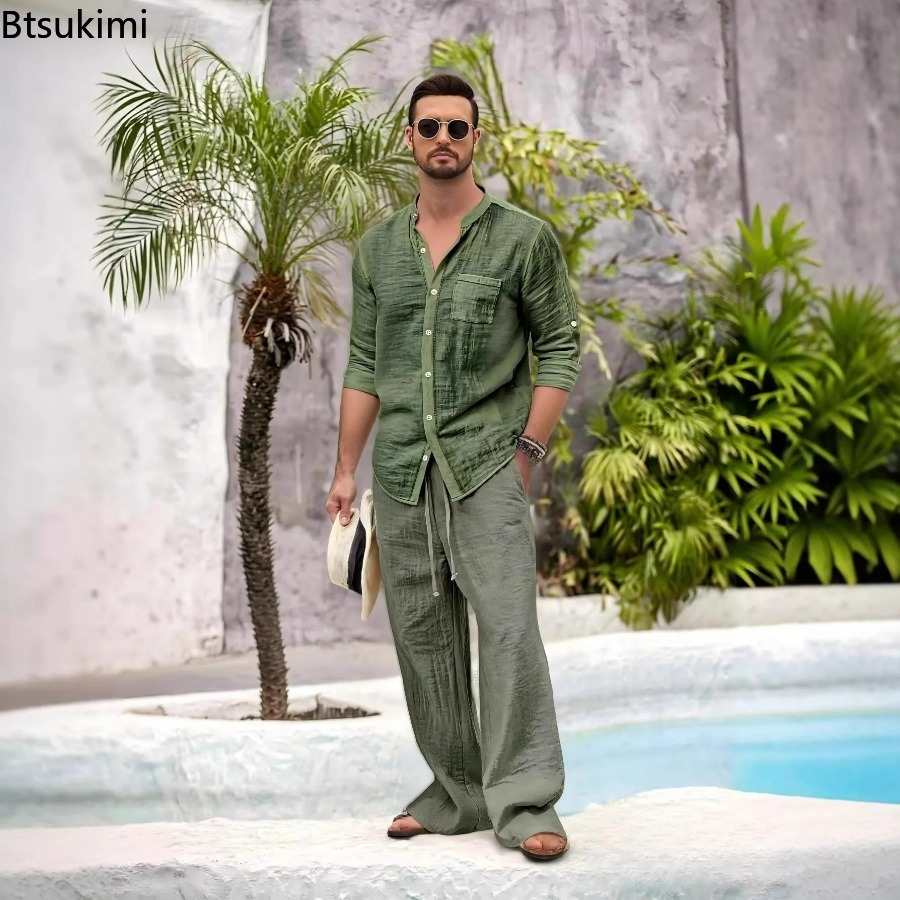 New Men's Casual Cotton Linen  - Linen Shirt Summer ulasan dan harga