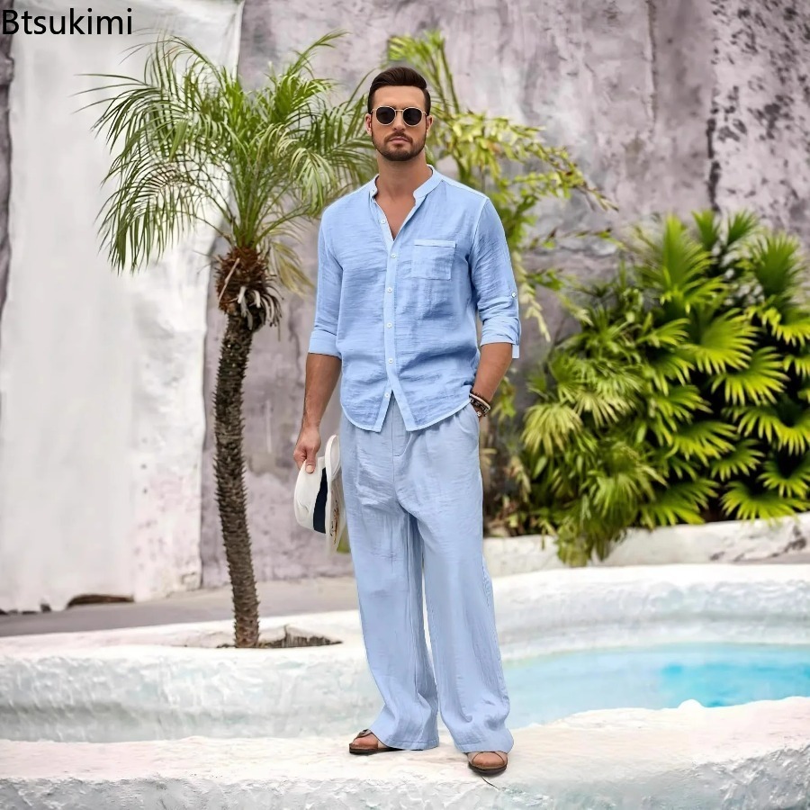 New Men's Casual Cotton Linen  - Linen Shirt Summer ulasan dan harga