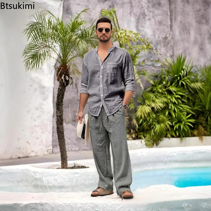 New Men's Casual Cotton Linen  - Linen Shirt Summer ulasan dan harga