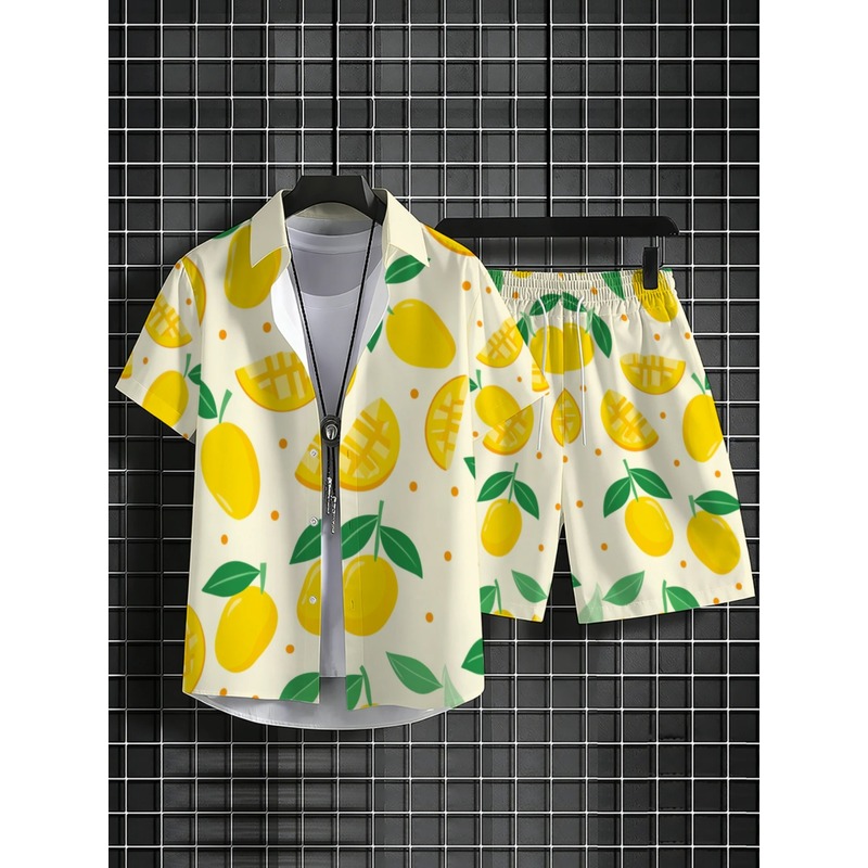 Men Linen Print Short Sleeve S - Linen Shirt Summer ulasan dan harga
