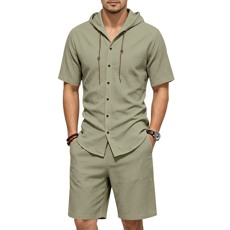Mens Summer Linen Two Piece Se - Linen Shirt Summer ulasan dan harga