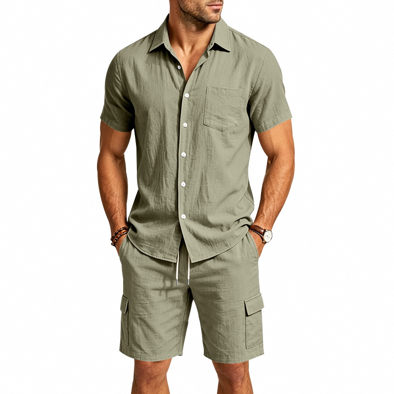Men Summer American Linen Two  - Linen Shirt Summer ulasan dan harga