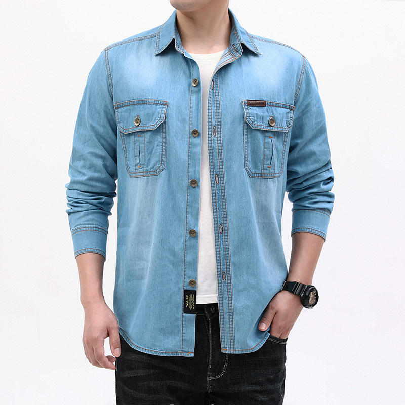 New Fashion Men Light Blue Lon - Jeans Shirt Fashion For Men ulasan dan harga