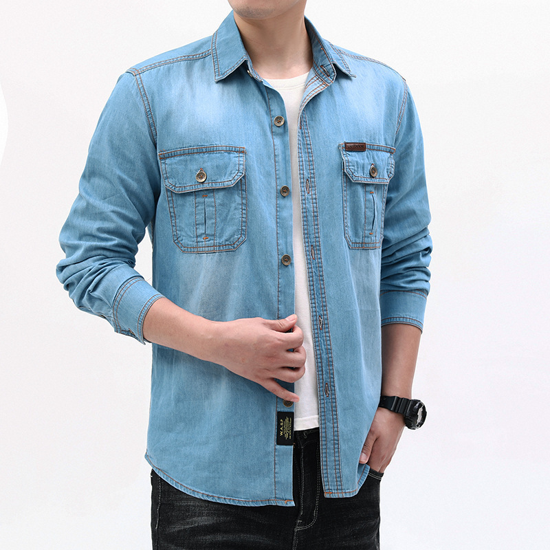 New Fashion Men Light Blue Lon - Jeans Shirt Fashion For Men ulasan dan harga