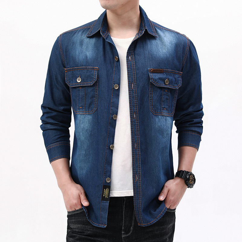 New Fashion Men Light Blue Lon - Jeans Shirt Fashion For Men ulasan dan harga